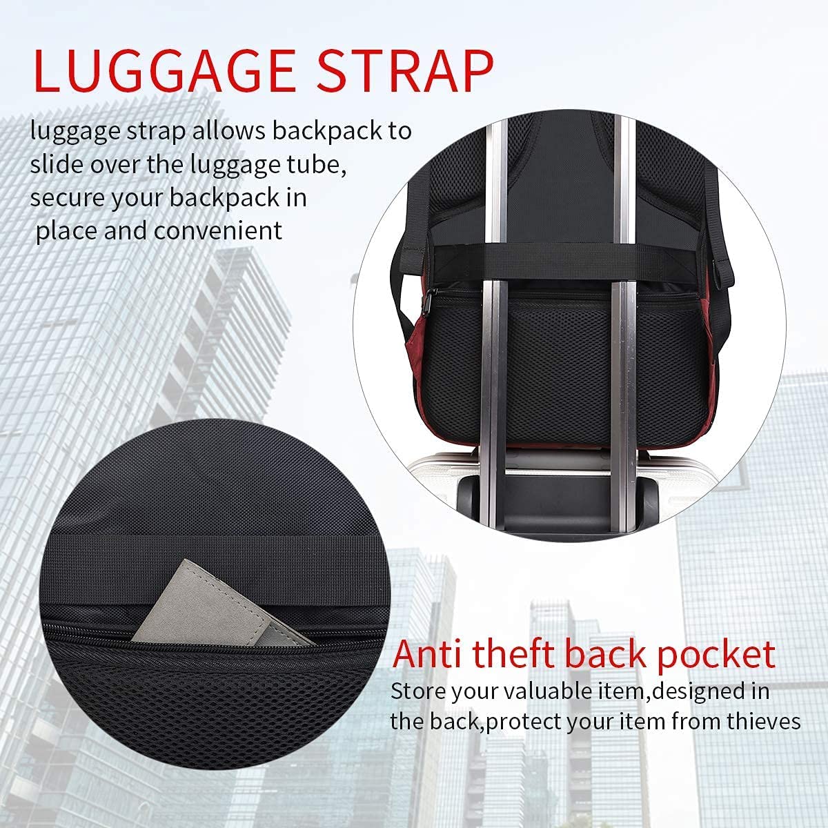 Monsdle Travel Laptop Backpack Anti Theft Water Resistant Backpacks School Computer Bookbag with USB Charging Port for Men Women College Students Fits 15.6 Inch Laptop (Black) - Image 6